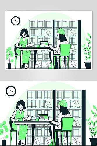 植物绿色帽子学习图书插画矢量素材