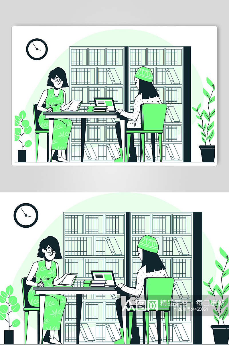 植物绿色帽子学习图书插画矢量素材素材