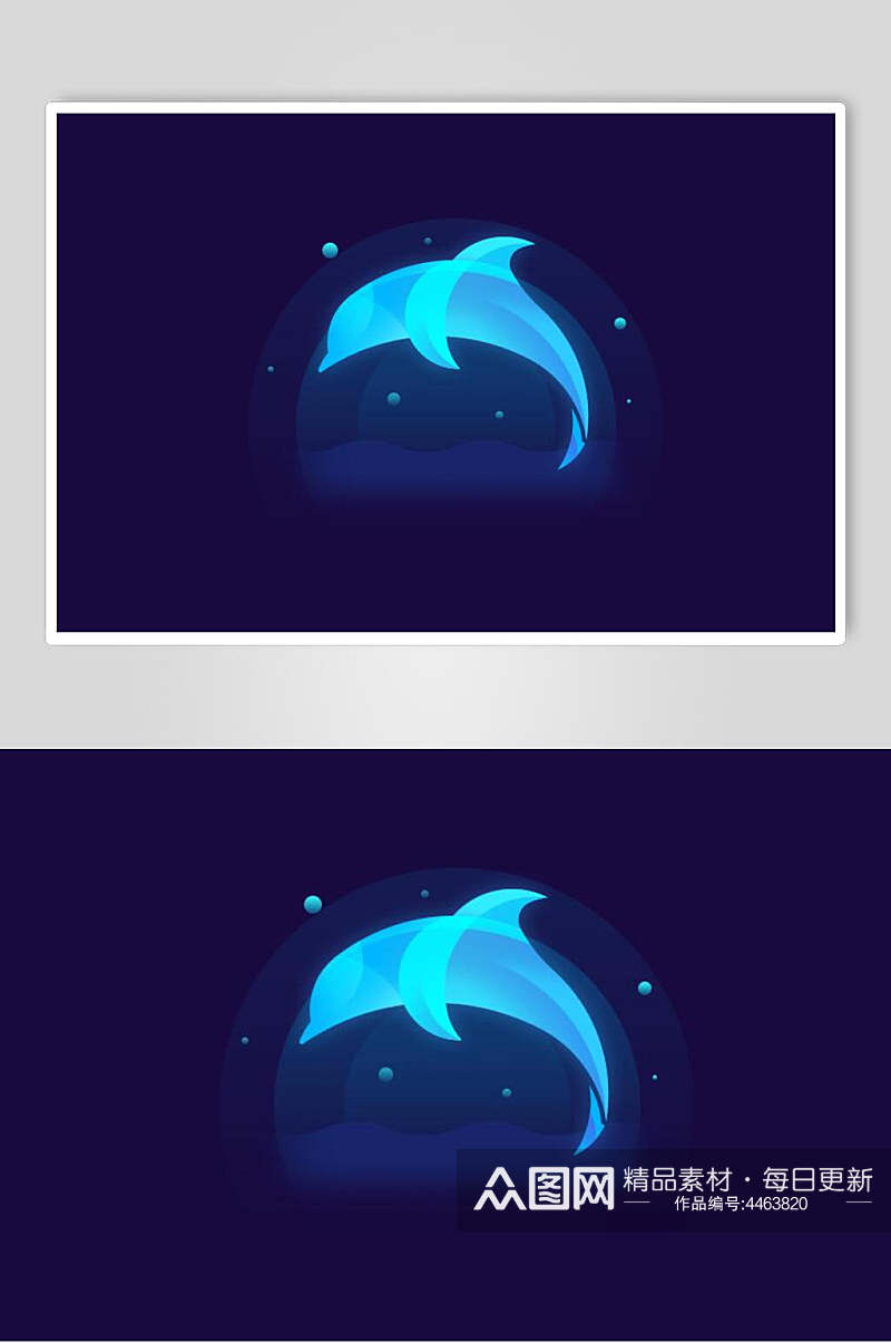 鲸鱼蓝色手绘唯美动物渐变图表素材素材