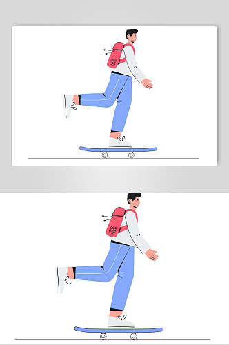 滑板蓝色背包手绘清新滑板矢量素材