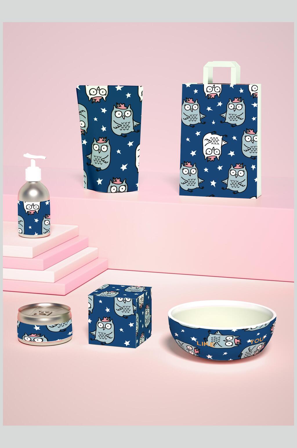 猫头鹰英文字母品牌包装文创样机素材