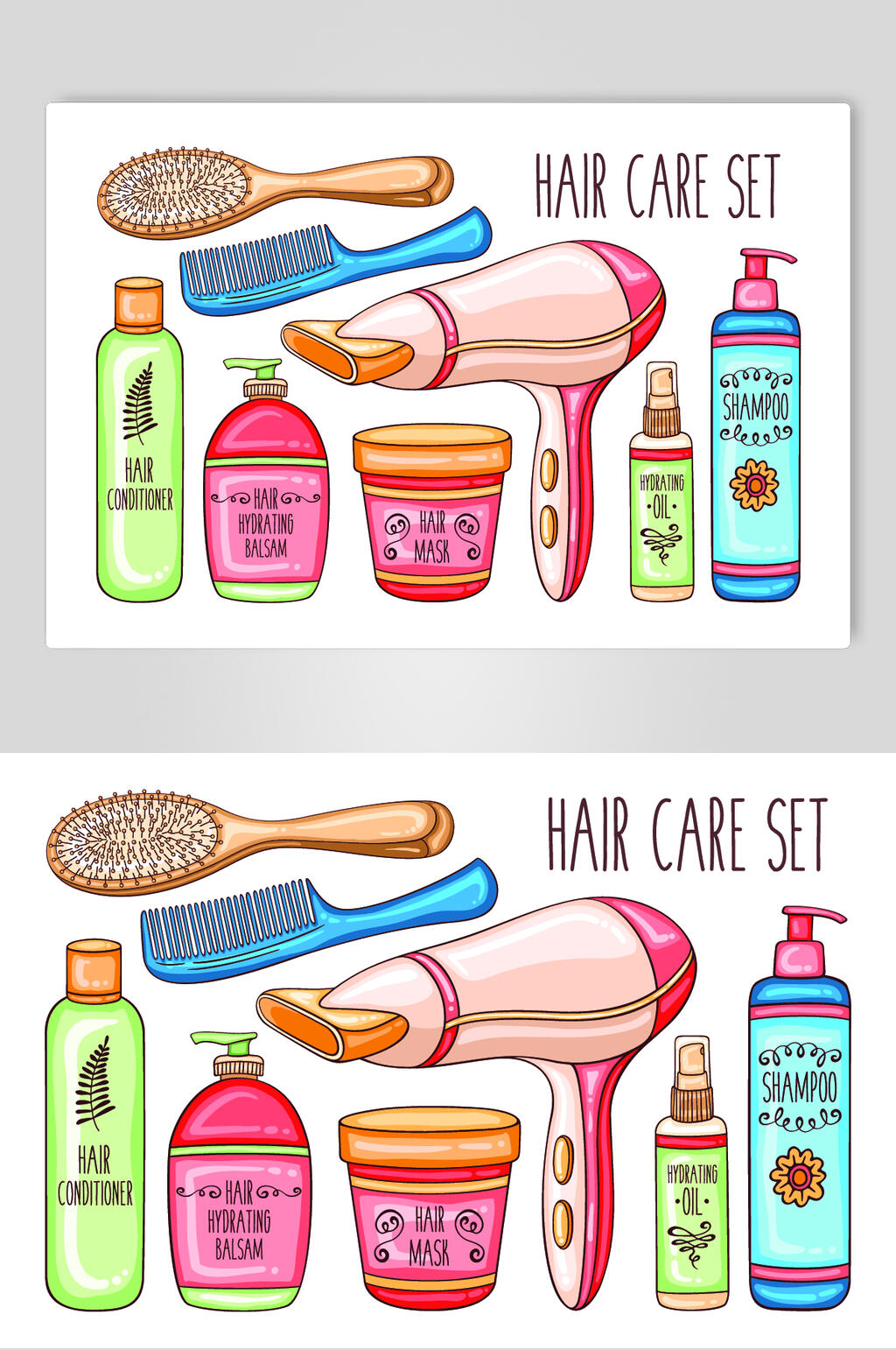 瓶子梳子彩色洗漱用品插画矢量素材素材