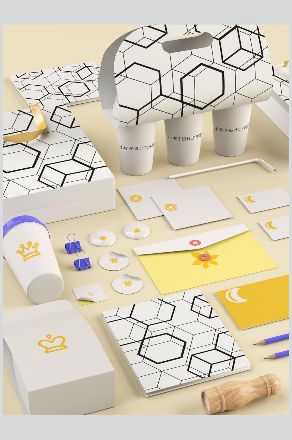 线条信封黄色品牌包装文创样机素材