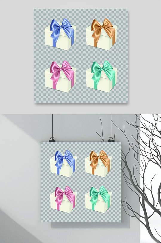 蝴蝶结立体手绘简约礼盒矢量素材
