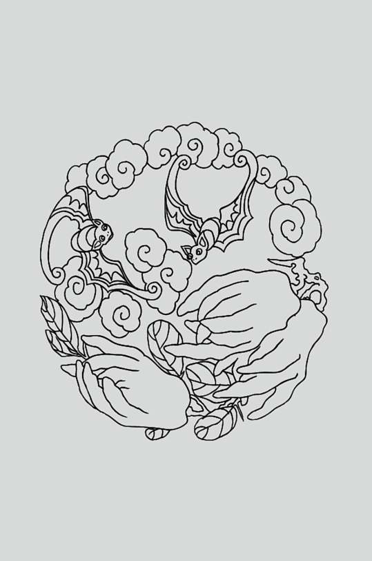 古典线描蝙蝠祥云纹样矢量素材