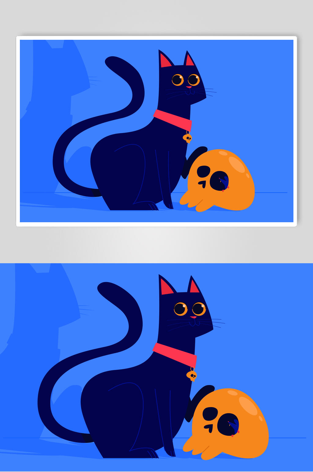 可爱骷髅蓝矢量万圣节猫咪插画素材素材
