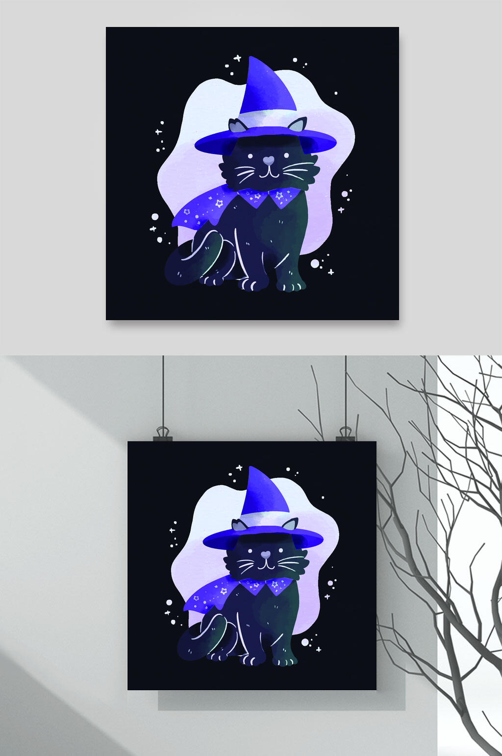 黑色矢量万圣节猫咪插画素材素材
