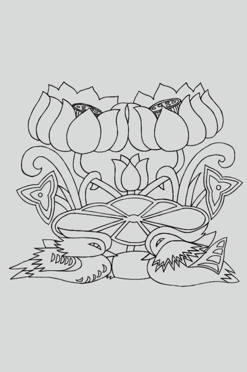 花朵小鸟黑色古典线描纹样矢量素材素材