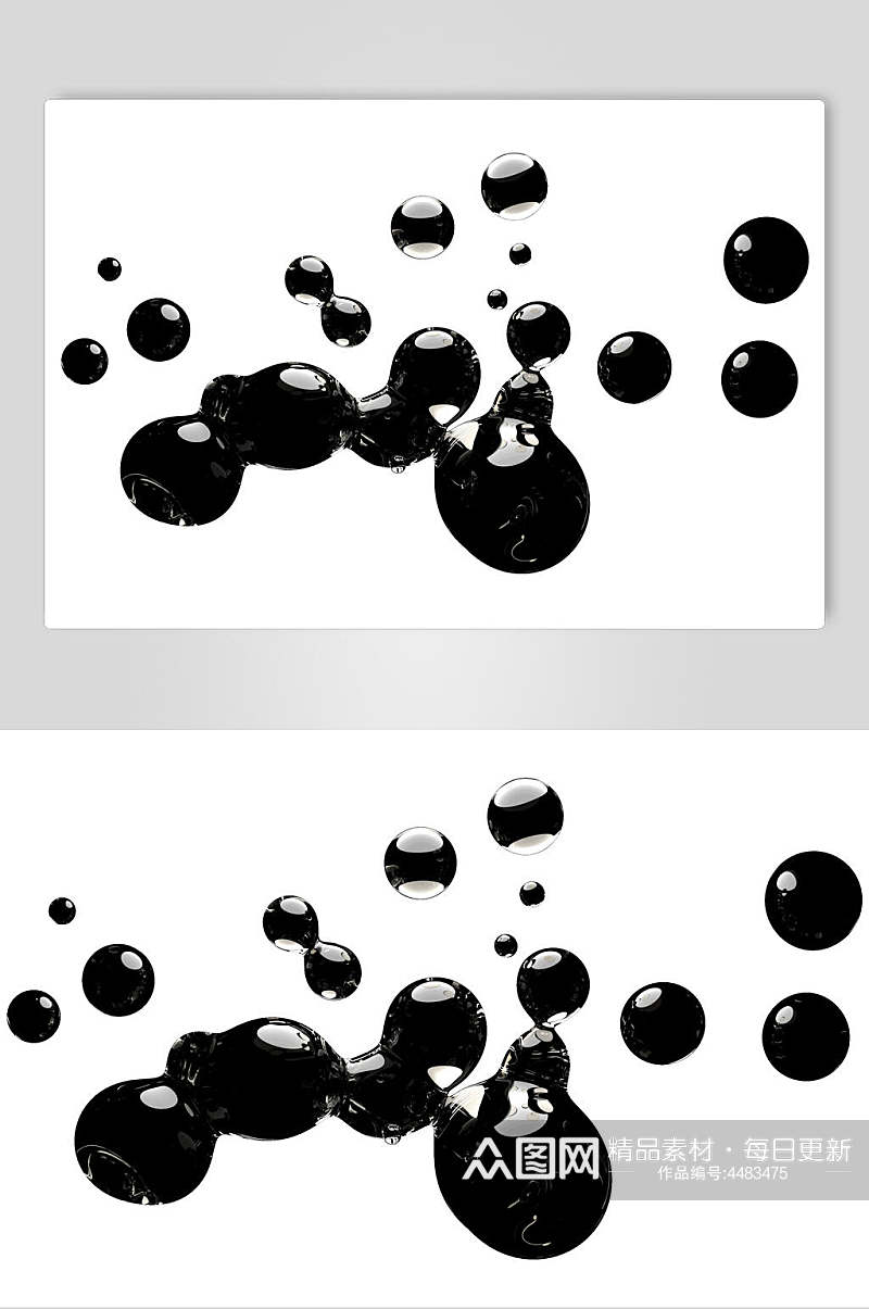 圆形反光黑色时尚透明水滴液体素材素材