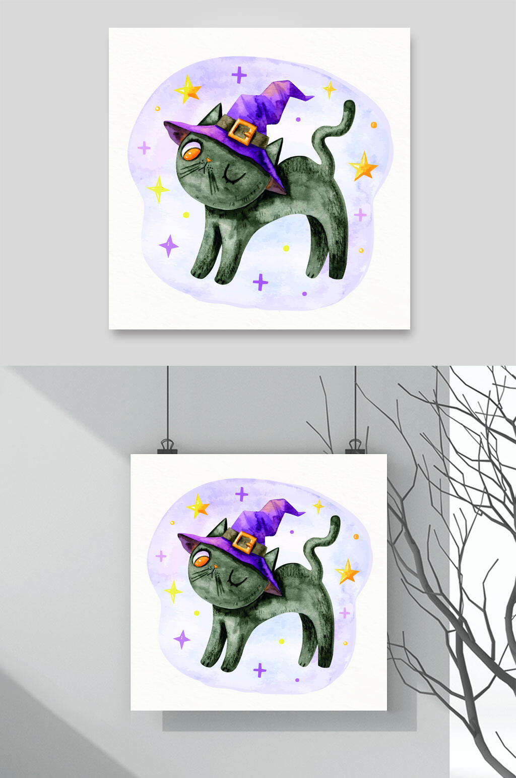 帽子猫咪紫矢量万圣节猫咪插画素材素材