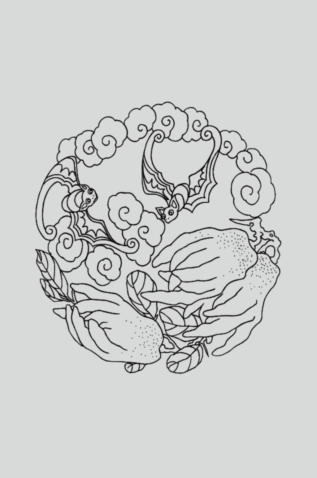 手掌黑色祥云古典线描纹样矢量素材素材