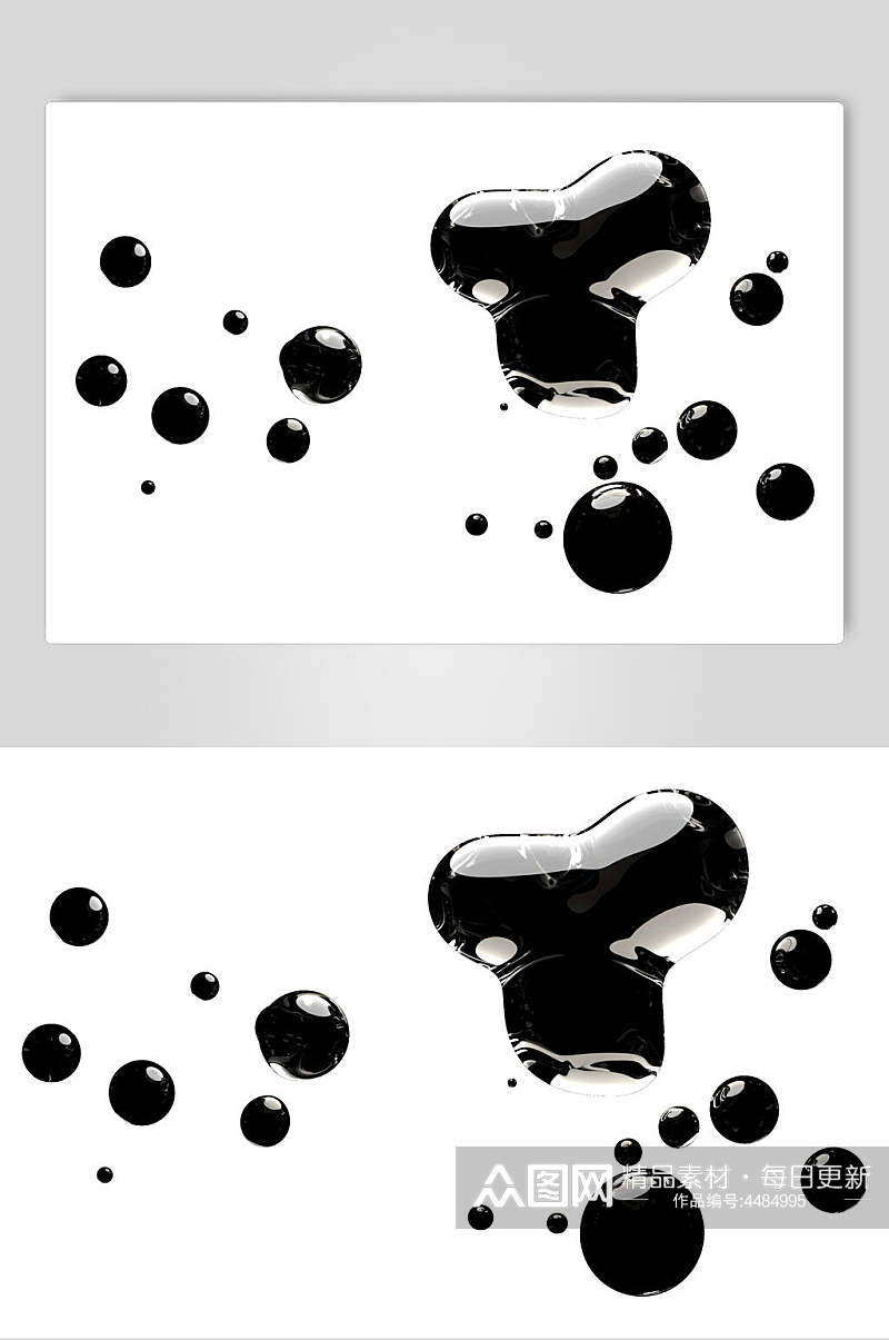 圆形黑色手绘清新透明水滴液体素材素材