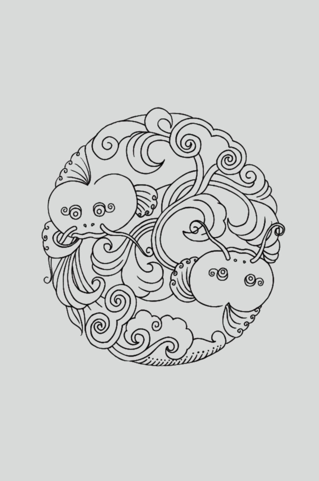 祥云简约黑色古典线描纹样矢量素材素材