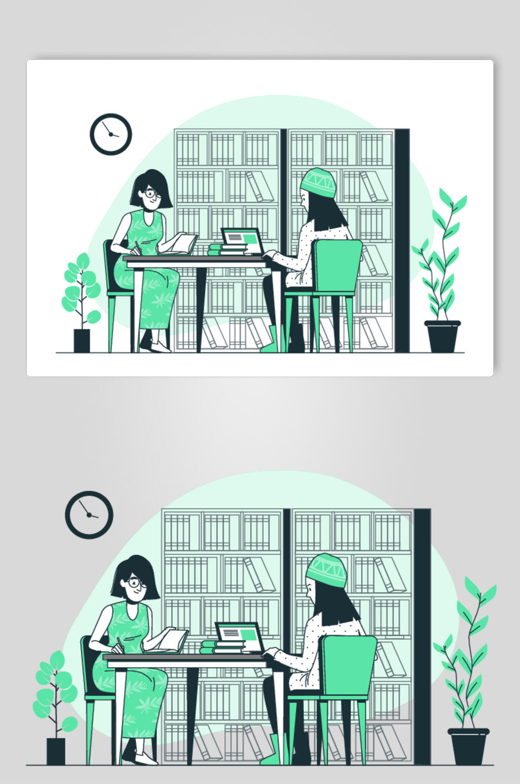 柜子植物绿色电脑人物插画矢量素材素材