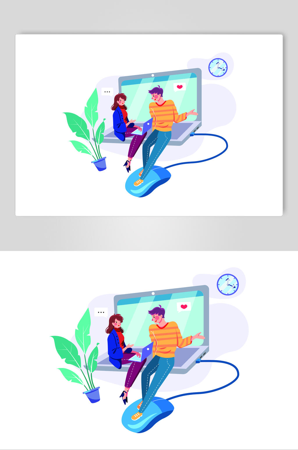 植物鼠标电脑时间办公运动矢量素材素材