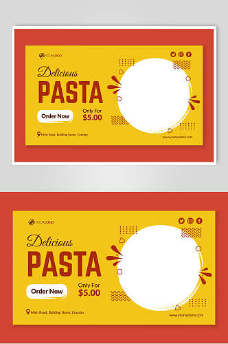 披萨红黄手绘唯美清新餐饮设计素材