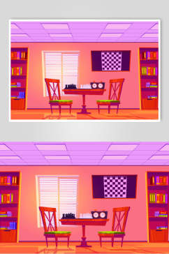 红紫椅子简约学习图书插画矢量素材