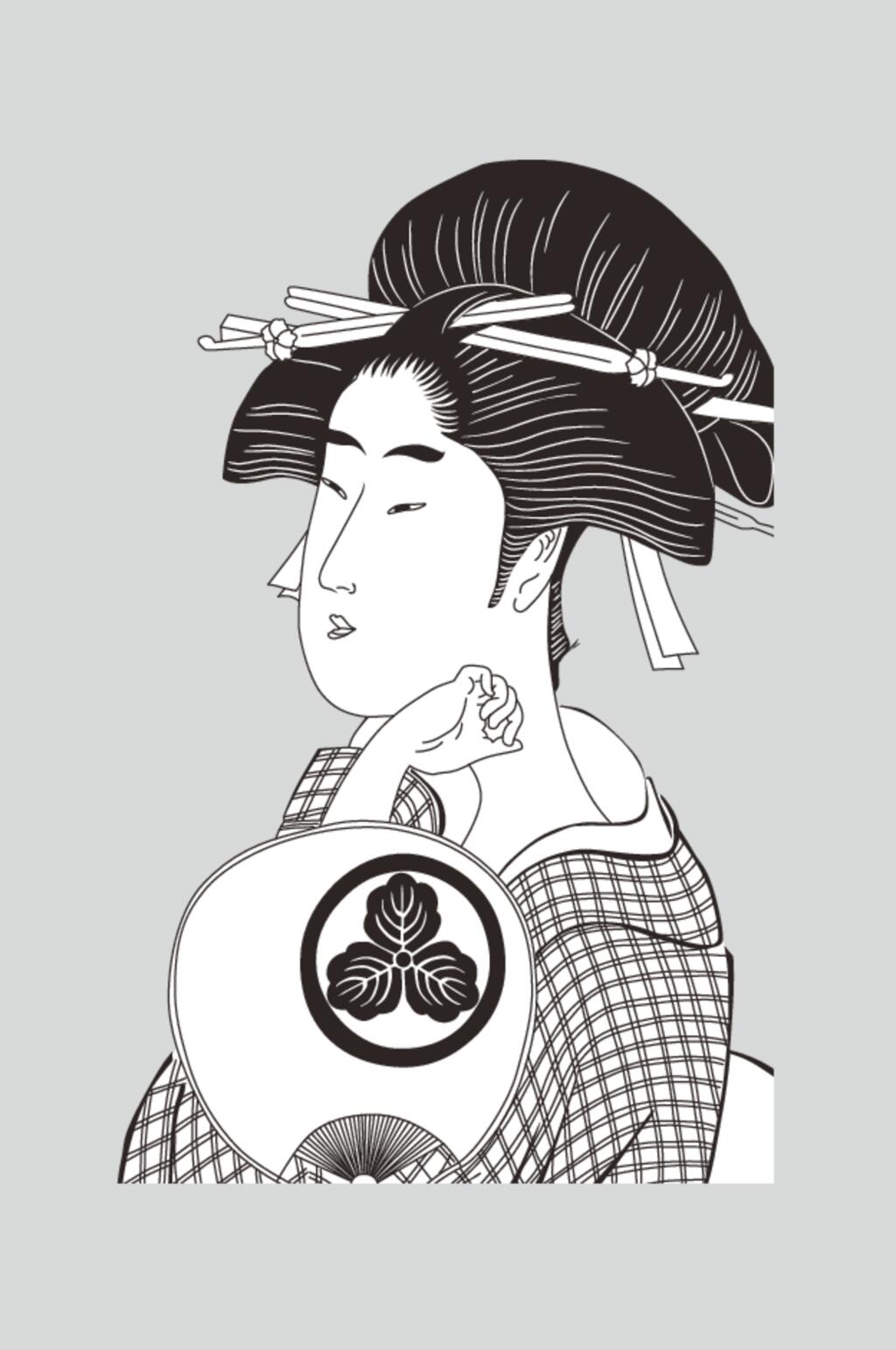 黑色简约手绘清新矢量浮世绘仕女素材素材