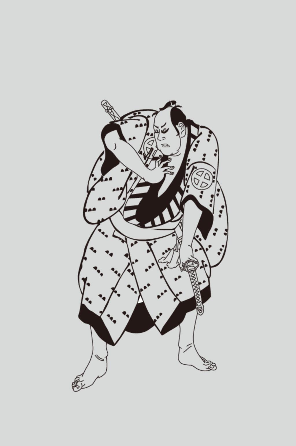 线条武士手绘黑矢量浮世绘仕女素材素材