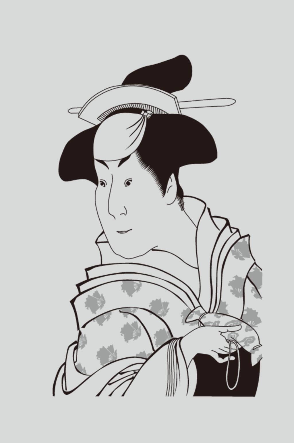 线条衣服黑矢量浮世绘仕女素材素材