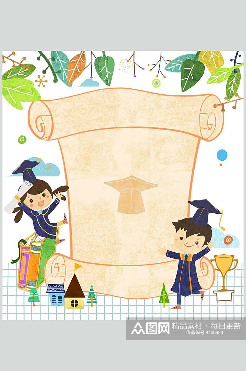 帽子线条房子小学生毕业公告板素材素材