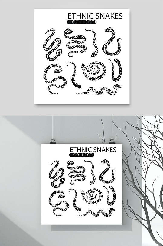 英文黑色简约风卡通手绘蛇矢量素材-众图网