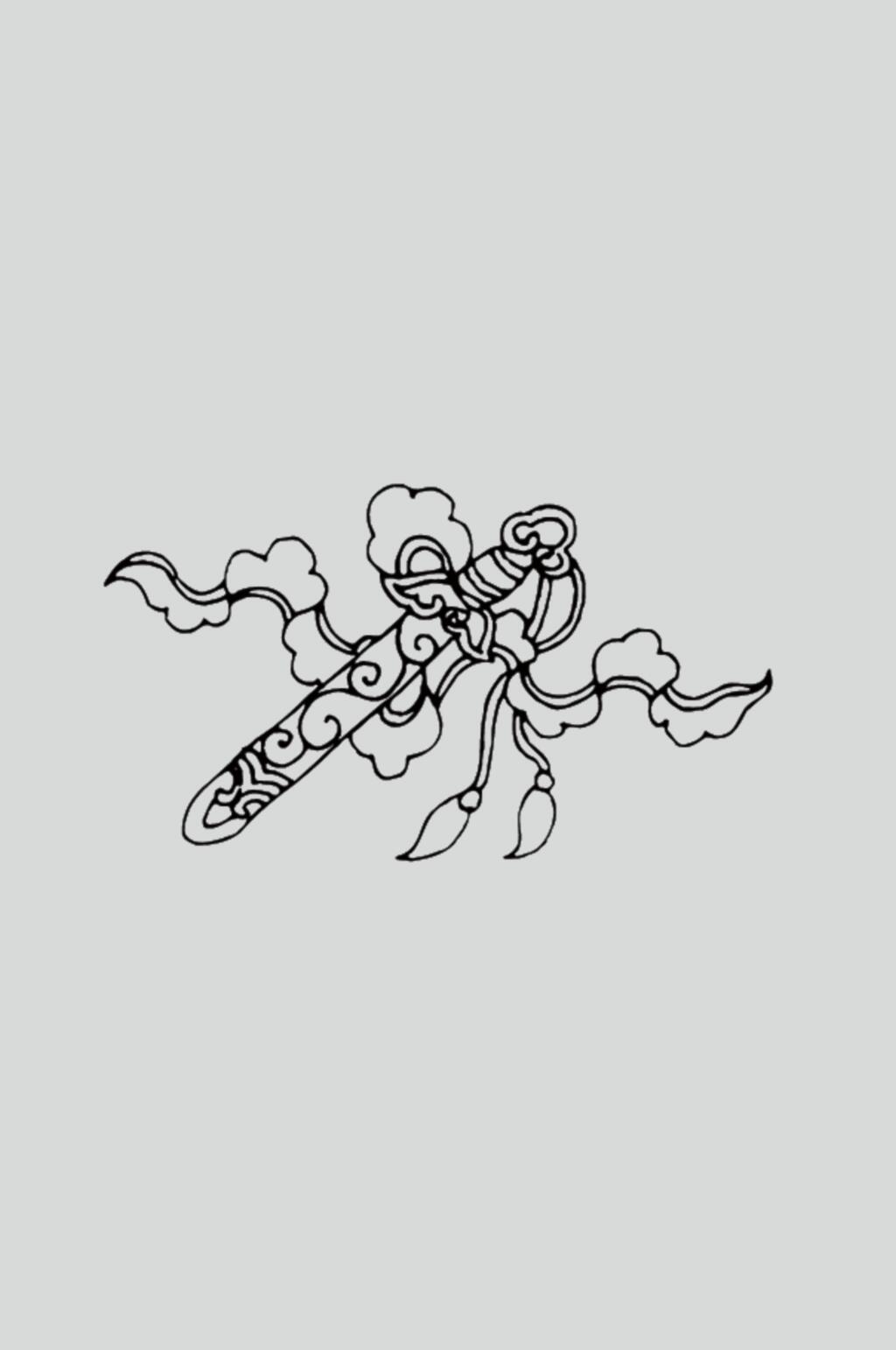 丝带匕首黑色古典线描纹样矢量素材素材