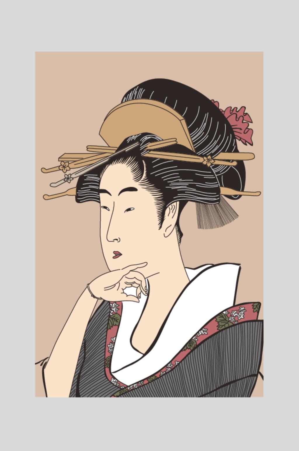 简约手绘矢量浮世绘仕女素材素材