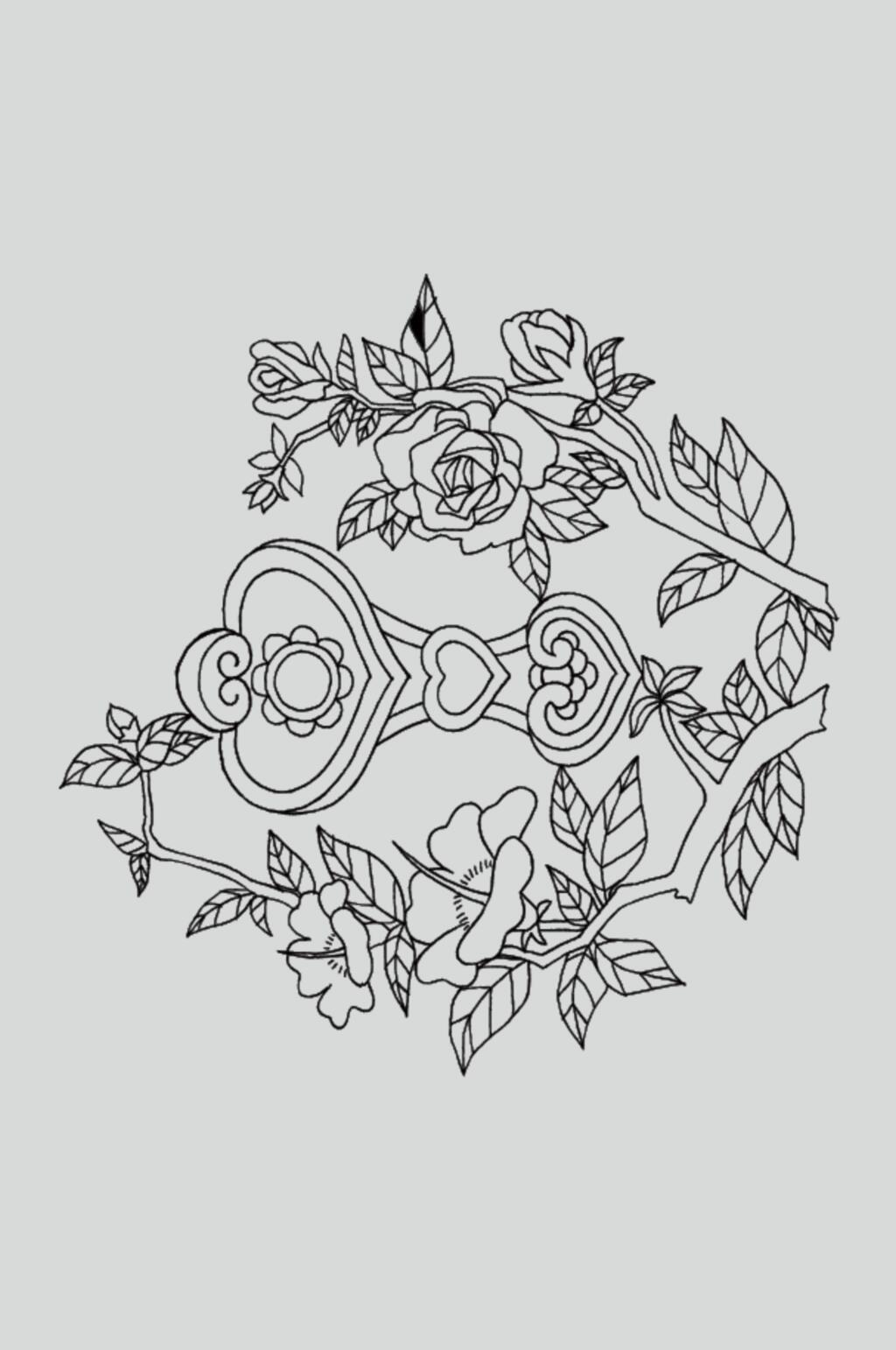 花朵爱心黑色古典线描纹样矢量素材素材