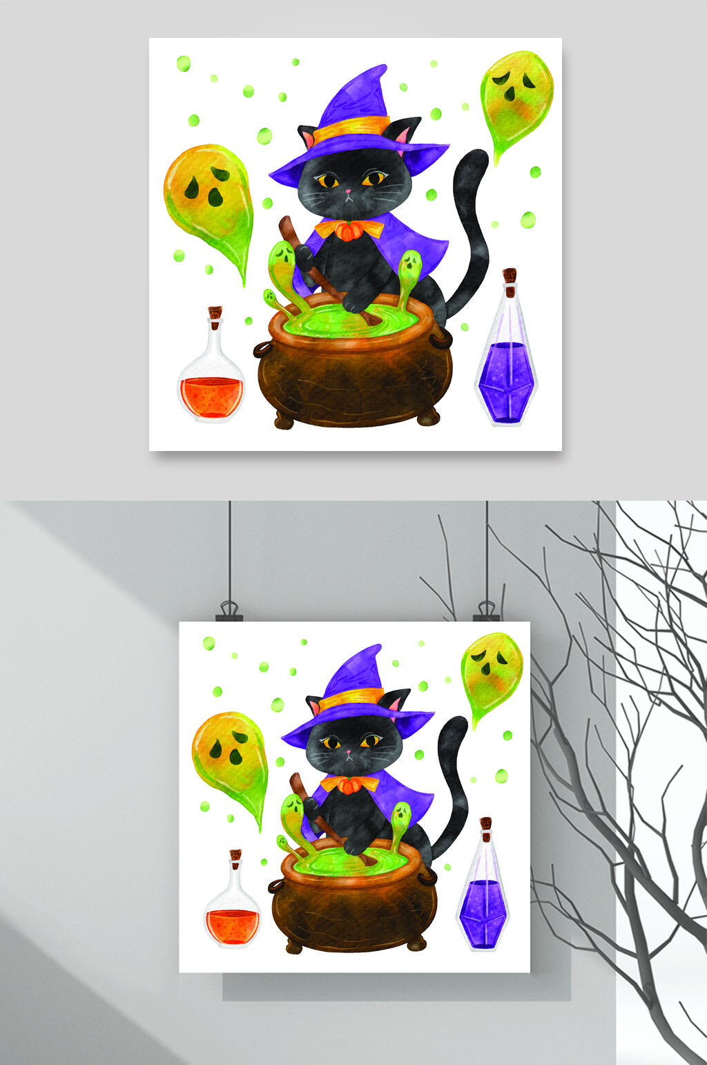 猫咪巫师矢量万圣节猫咪插画素材素材