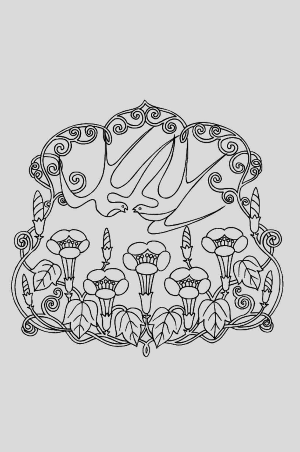 花朵线条黑色古典线描纹样矢量素材素材