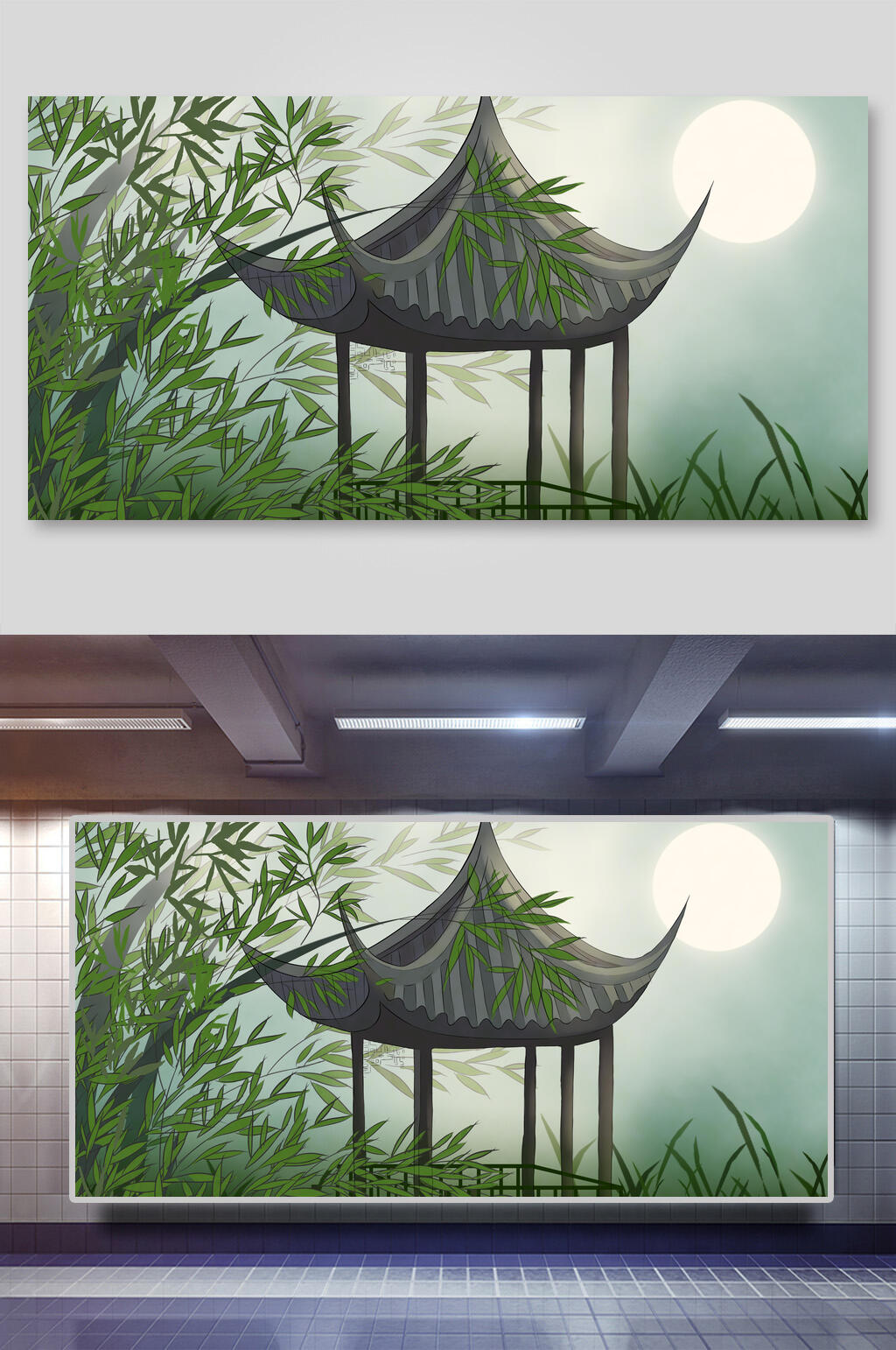 凉亭古镇建筑插画素材素材