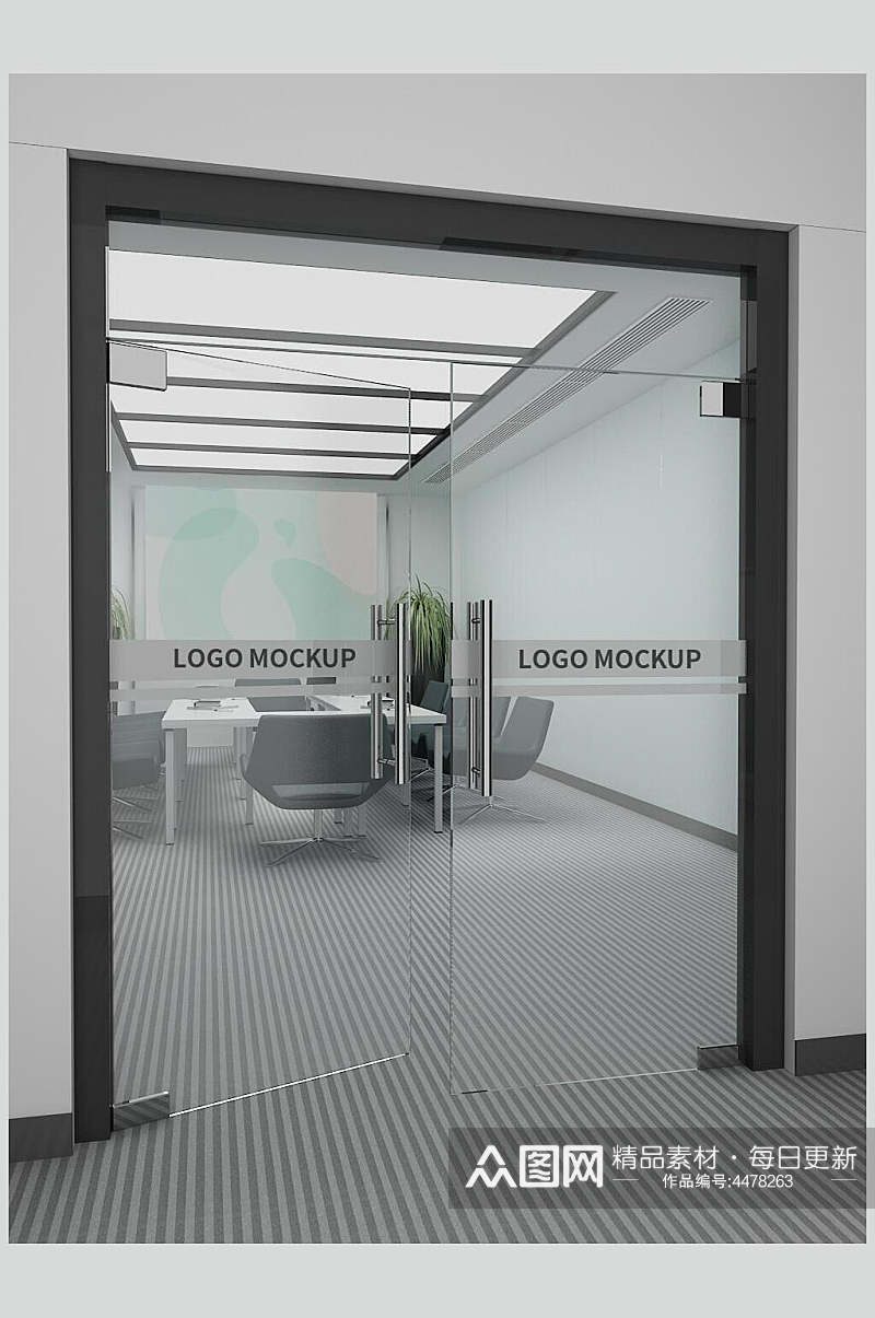 地板条纹门玻璃LOGO标志样机素材