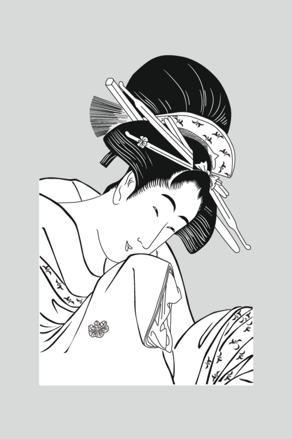 简约手绘黑清新矢量浮世绘仕女素材素材