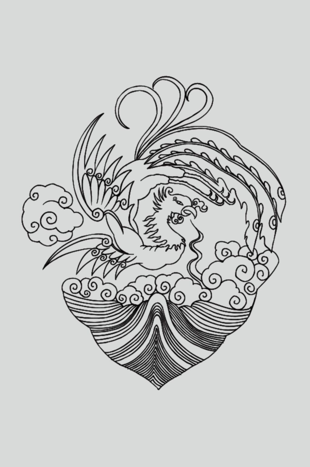 祥云黑色简约古典线描纹样矢量素材素材