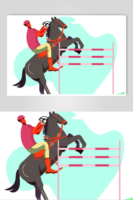 红绿简约跨栏清新素雅赛马矢量素材