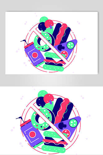 汉堡饮料绿紫红色家居活动矢量素材