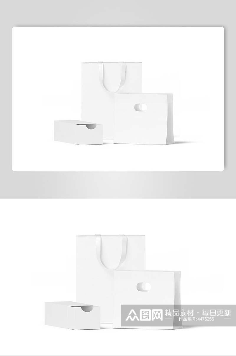 麻绳立体方形盒子白手提袋样机素材