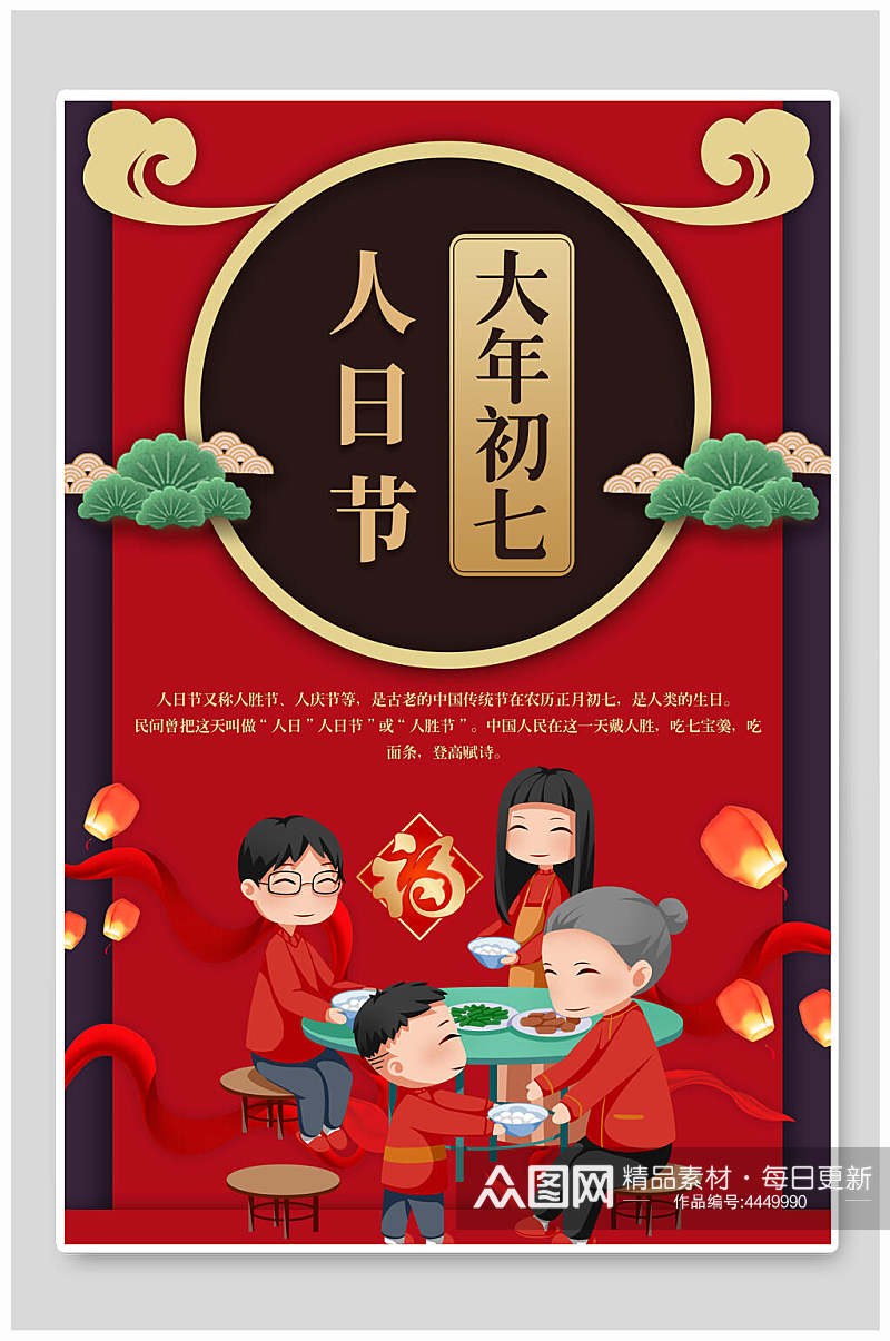 大年初七人日节春节海报素材