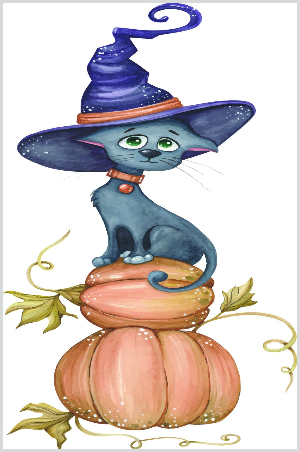 猫咪帽子黄矢量万圣节猫咪插画素材素材