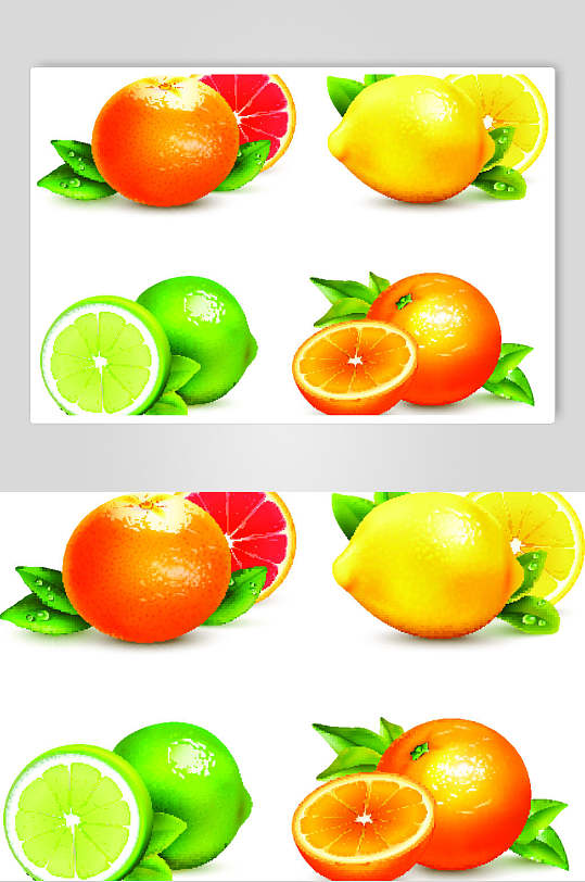 叶子橘子简约柠檬清新柠檬矢量素材