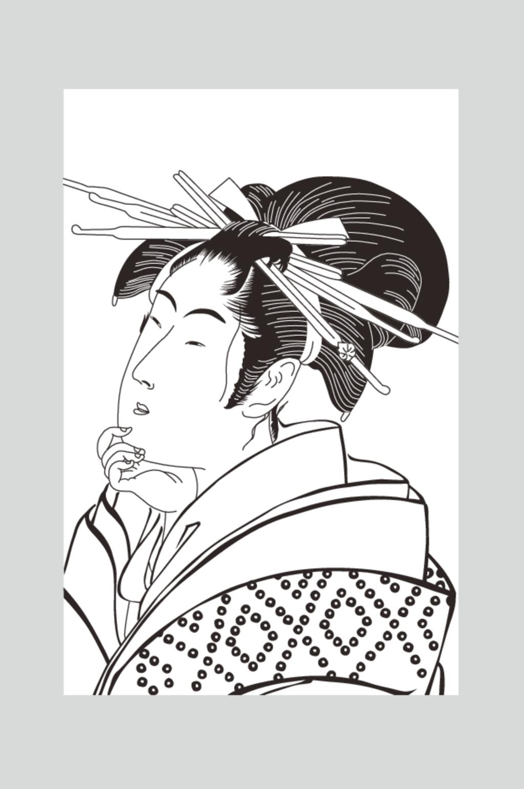 简约手绘矢量浮世绘仕女素材素材