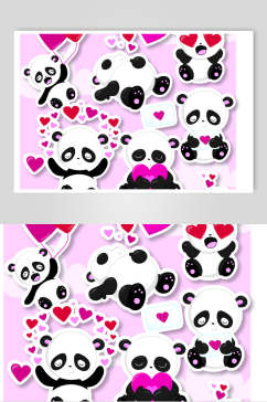 紫色熊猫清新爱心背景图案矢量素材