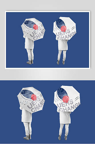 衣服雨伞线条英文品牌形象VI样机