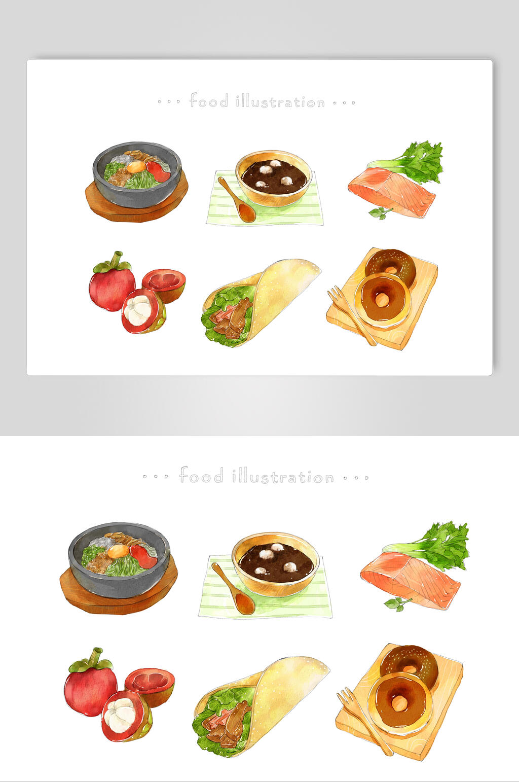 番茄勺子清新手绘美食小吃插画素材素材