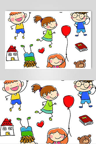 爱心书本房子卡通儿童插画矢量素材