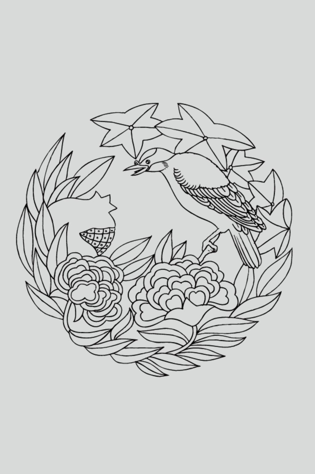 花朵叶子黑色古典线描纹样矢量素材素材