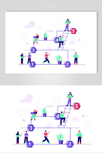 简约数字楼梯蓝绿家居活动矢量素材