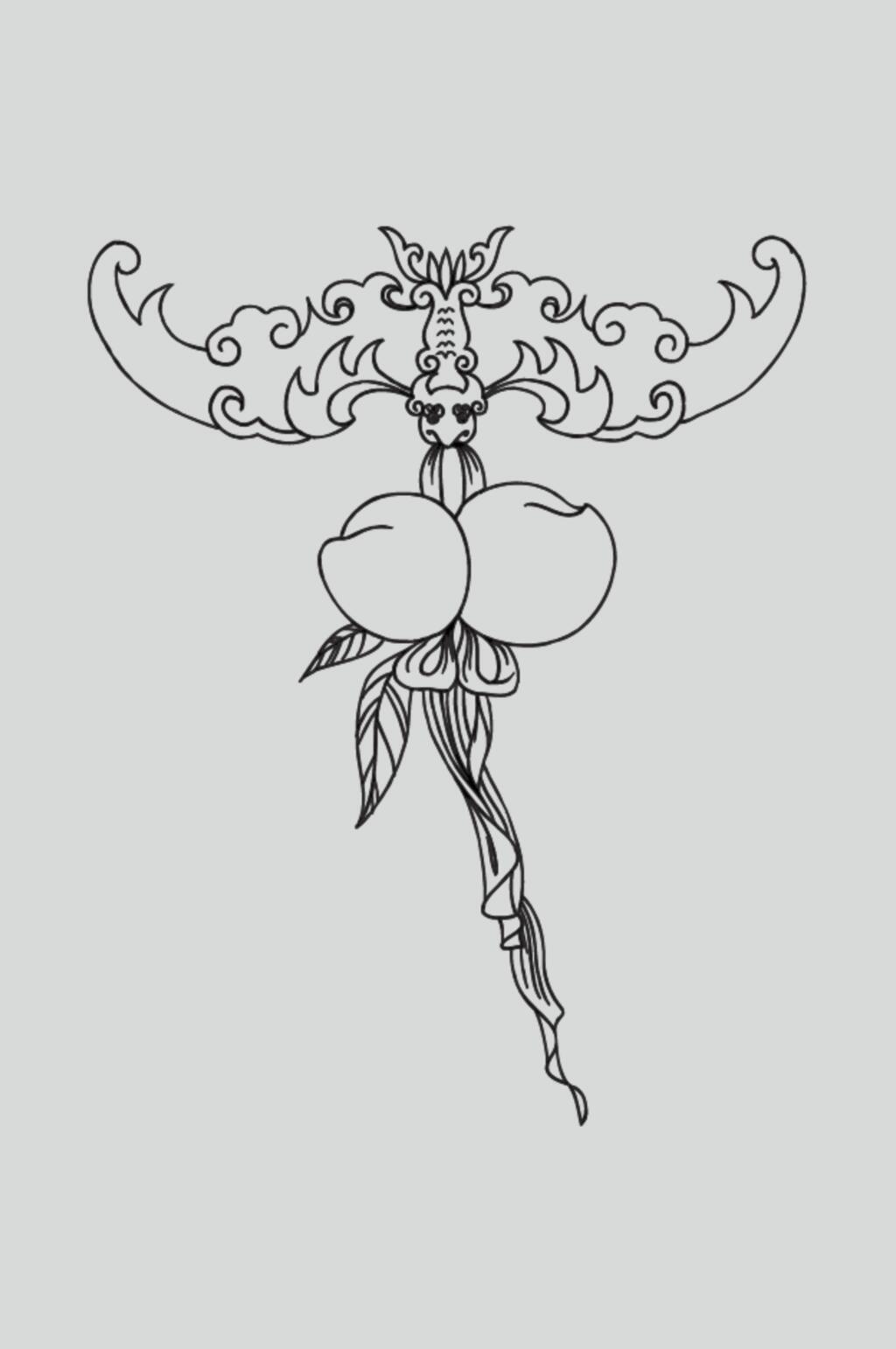 桃子线条黑色古典线描纹样矢量素材素材
