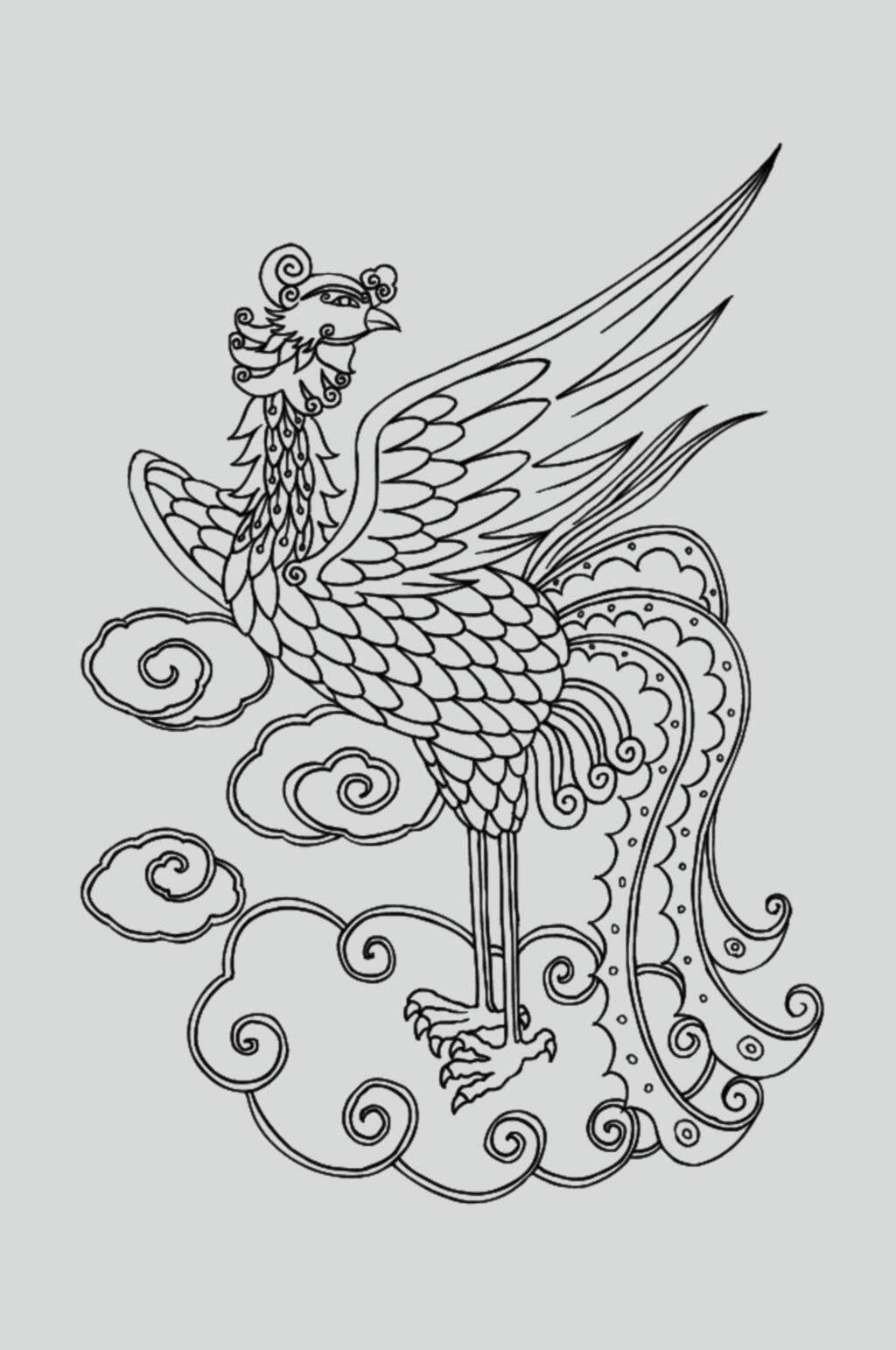 祥云动物黑色古典线描纹样矢量素材素材